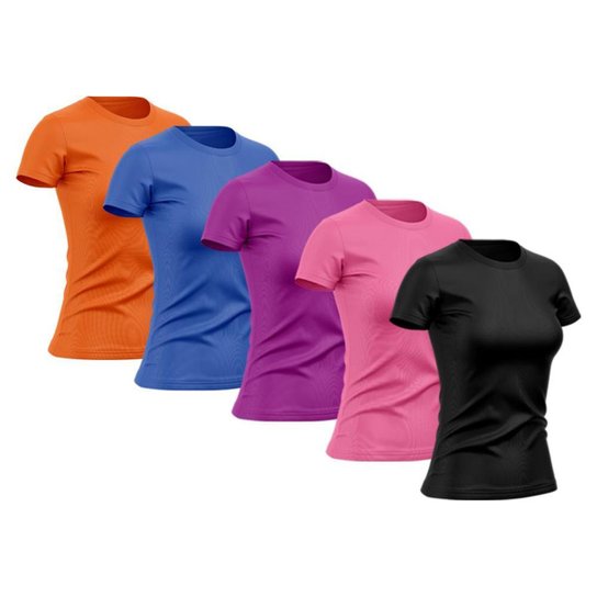 Kit 5 Camiseta Feminina Manga Curta Dry Proteção Solar UV Blusa Baby Look Academia Treino Camisetas