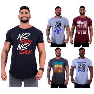 Kit 5 Camiseta Longline Masculina MXD Conceito Básico Sport Fitness Silk Screen