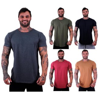 Kit 5 Camiseta Longline MXD Conceito Slim Coloridas Básicas e Mescladas Sem Estampa Lisas