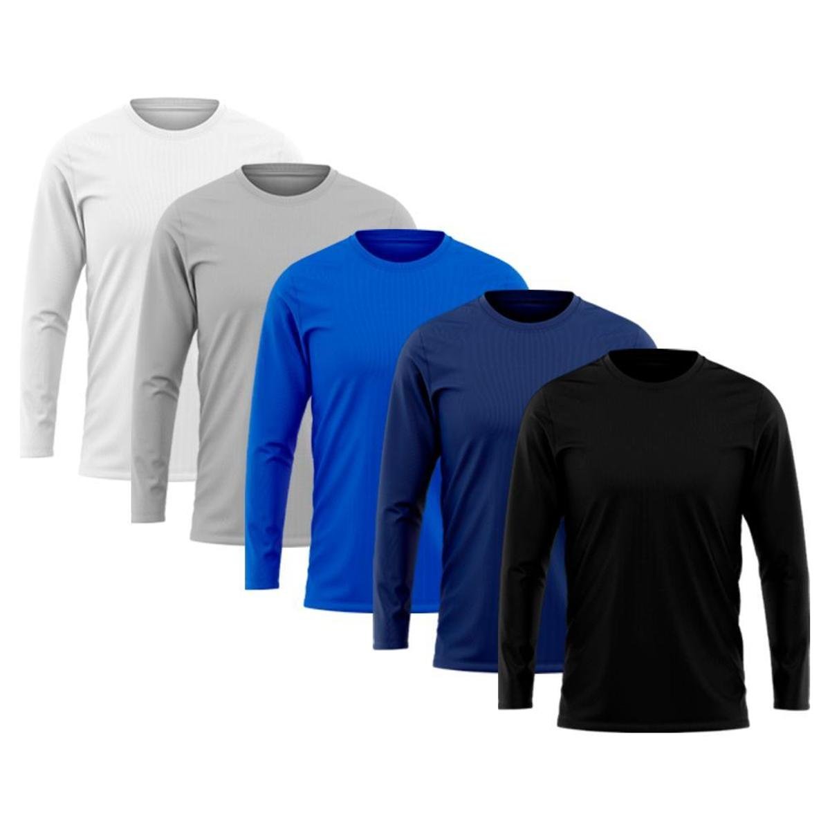 Kit 5 Camiseta Masculina Manga Longa Lisa Básica Segunda Pele Proteção Solar UV 50+ Camisetas - Preto+Cinza Menor preço em Kit 5 Camiseta Masculina Manga Longa Lisa Básica Segunda Pele Proteção Solar UV 50+ Camisetas - Preto+Cinza