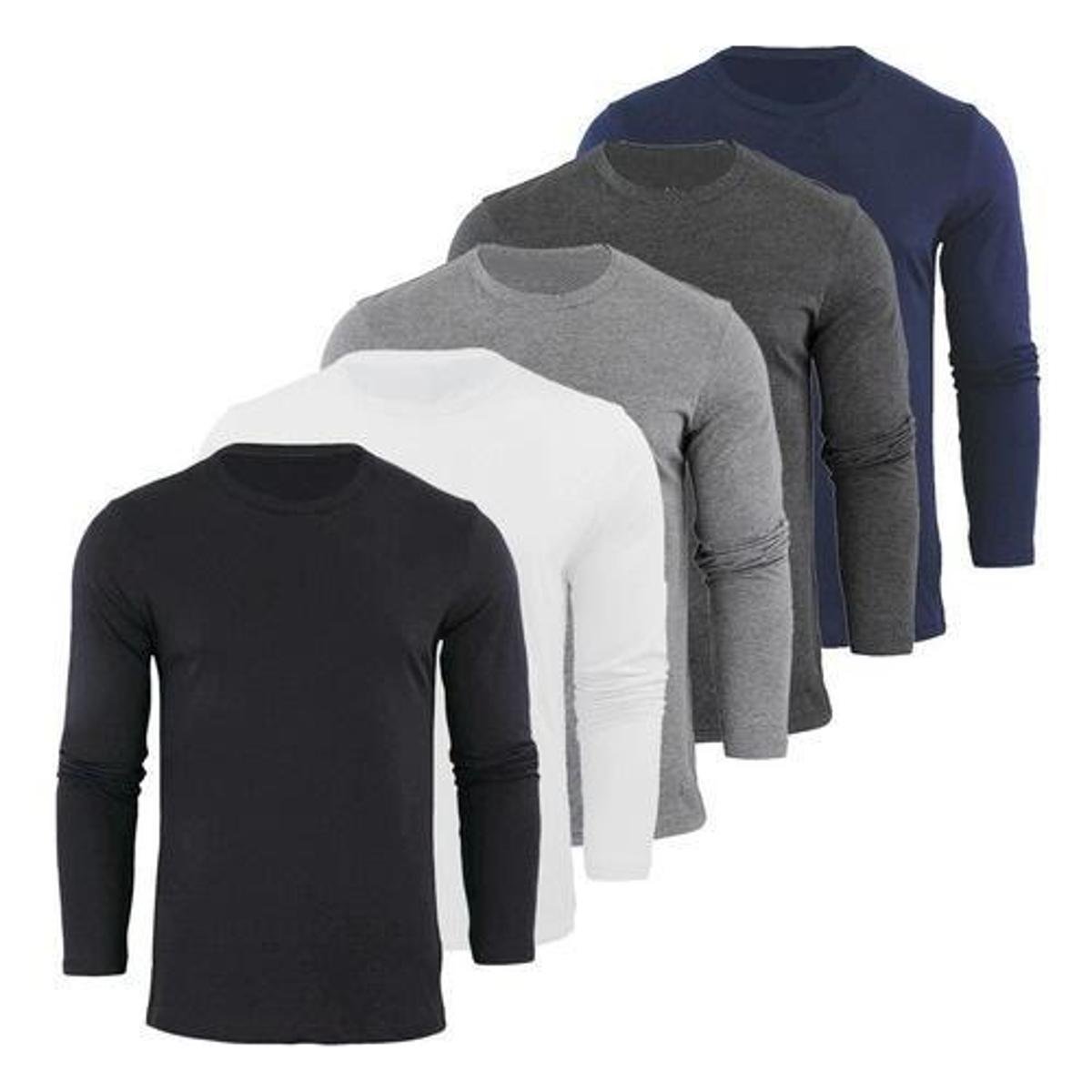 Kit 5 Camisetas Básicas Manga Longa Masculinas Algodão Premium 30.1 Menor preço em Kit 5 Camisetas Básicas Manga Longa Masculinas Algodão Premium 30.1