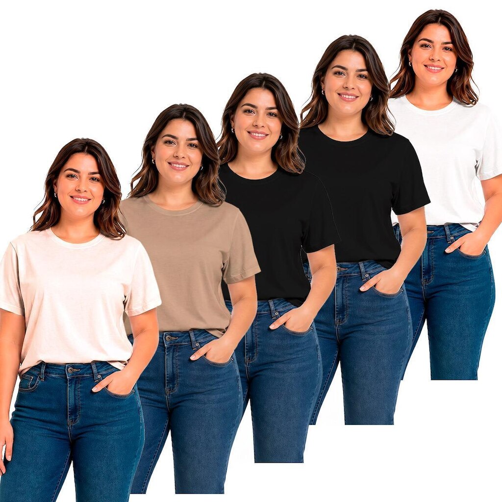 Kit 5 Camisetas Feminina Lisa Premium 100% Algodão Manga Curta Básica Blusa T-Shirt Casual Dia a Dia