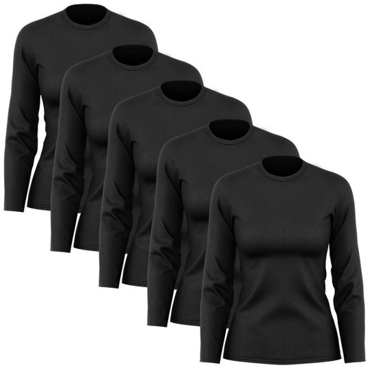 Kit 5 Camisetas Feminina Manga Longa Dry Proteção Solar UV Segunda Pele Treino