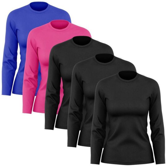 Kit 5 Camisetas Feminina Manga Longa Dry Proteção Solar UV Segunda Pele Treino