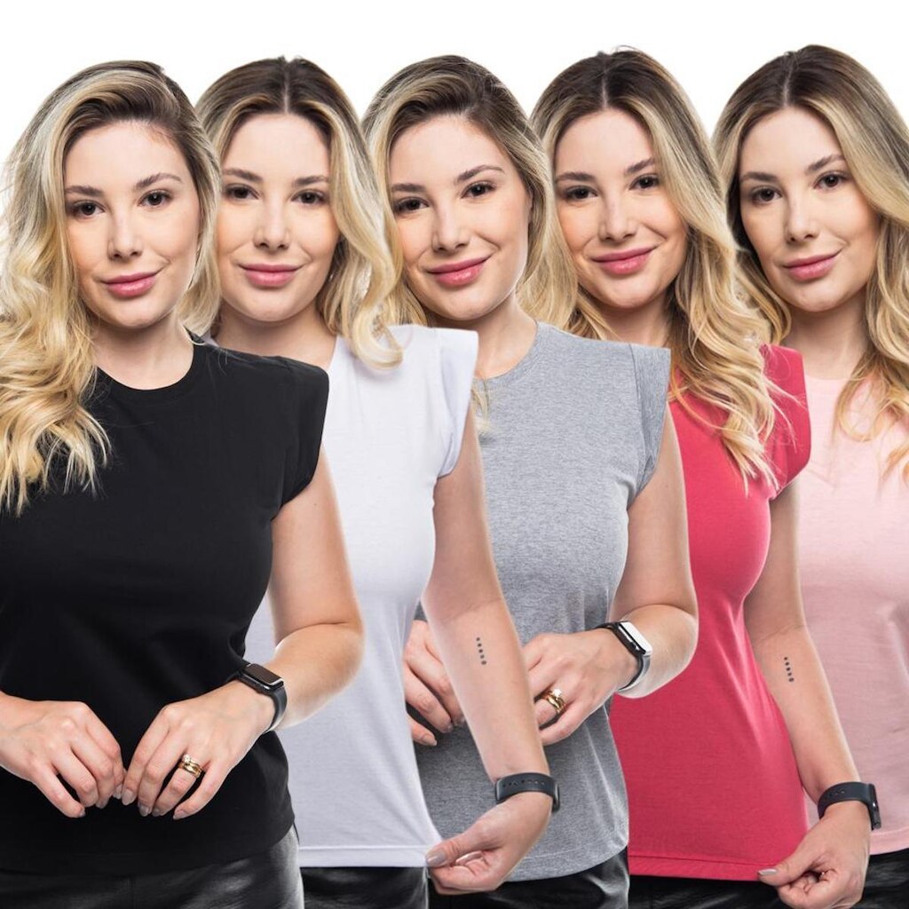 Kit 5 Camisetas Feminina Muscle Tee Manga Curta Basica Lisa