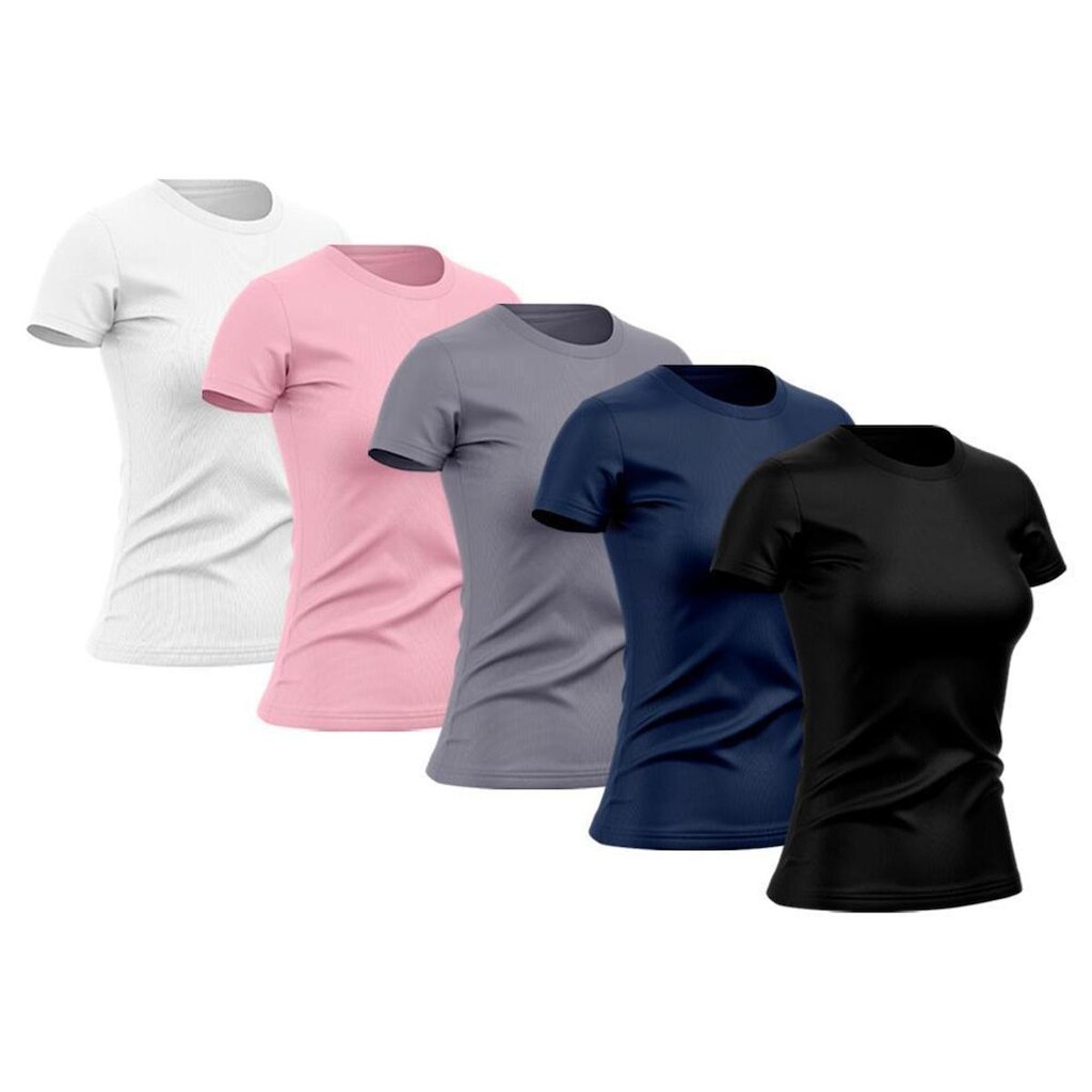 Kit 5 Camisetas Femininas Dry Proteção Solar UV Manga Curta Básica Lisa Blusa Academia Treino Praia