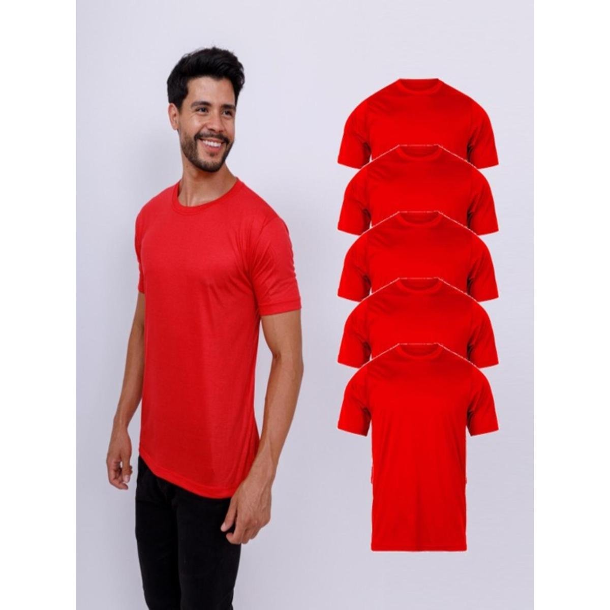 Kit 5 Camisetas Lisas Básicas Manga Curta 100% Poliester - Vermelho Menor preço em Kit 5 Camisetas Lisas Básicas Manga Curta 100% Poliester - Vermelho