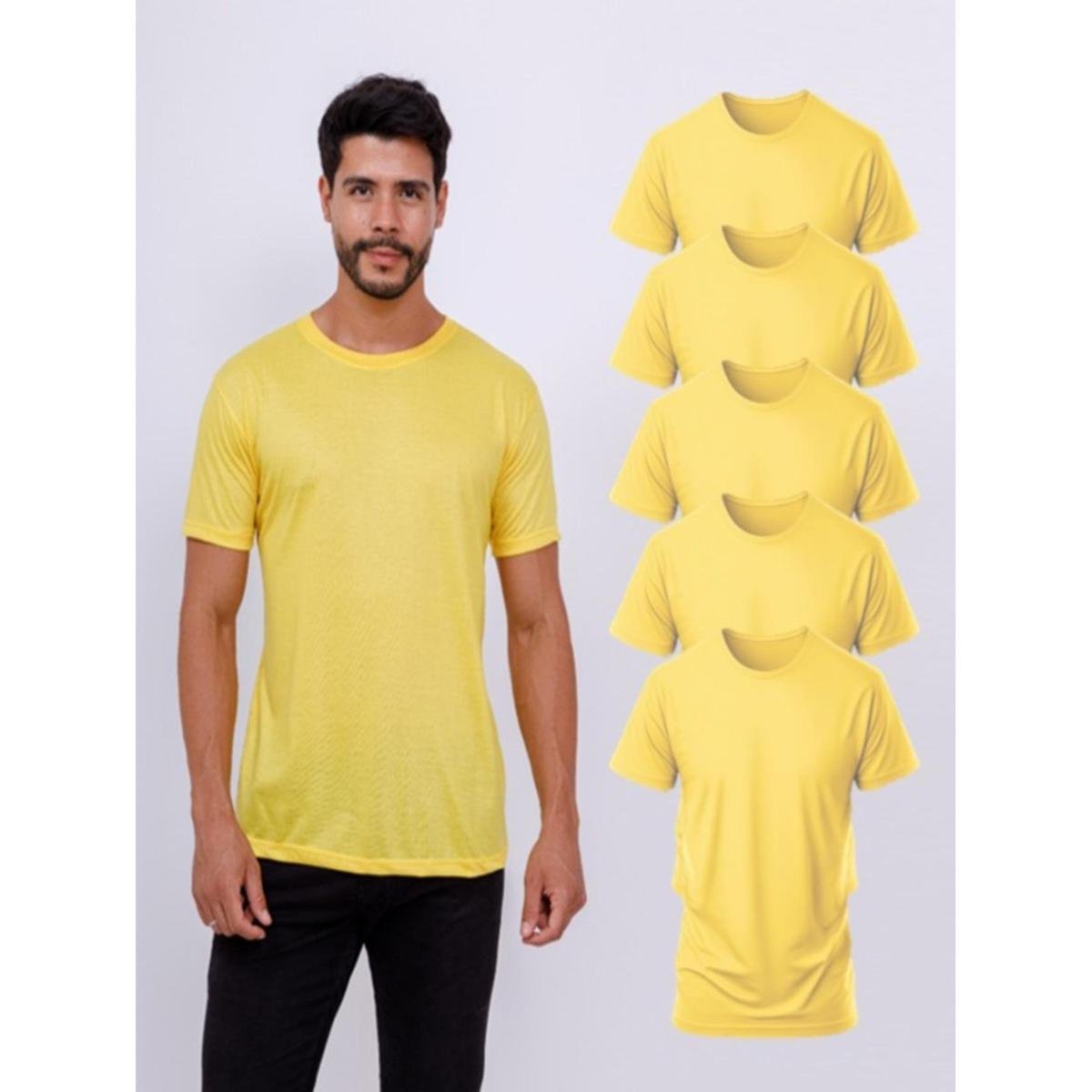 Kit 5 Camisetas Lisas Básicas Manga Curta 100% Poliester - Amarelo Menor preço em Kit 5 Camisetas Lisas Básicas Manga Curta 100% Poliester - Amarelo