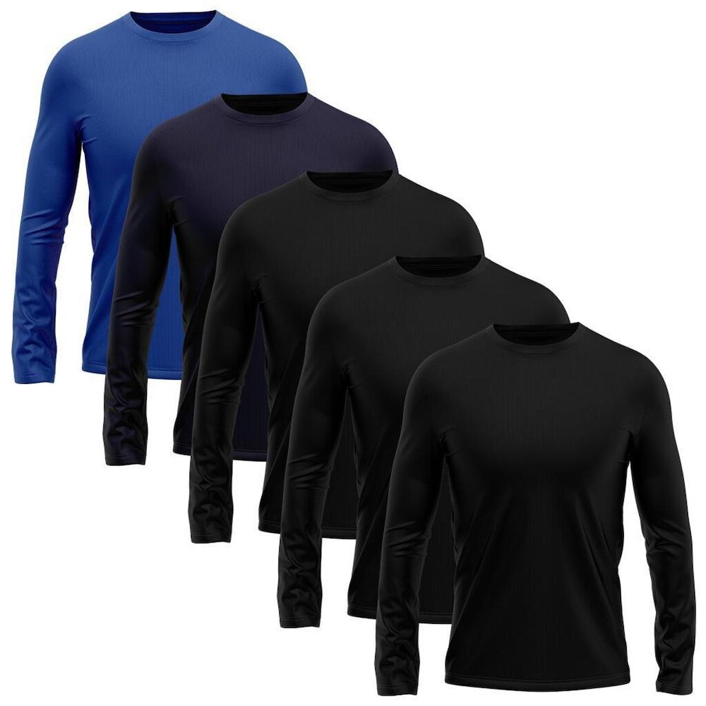 Kit 5 Camisetas Masculina Manga Longa Dry Proteção Solar UV Segunda Pele Treino