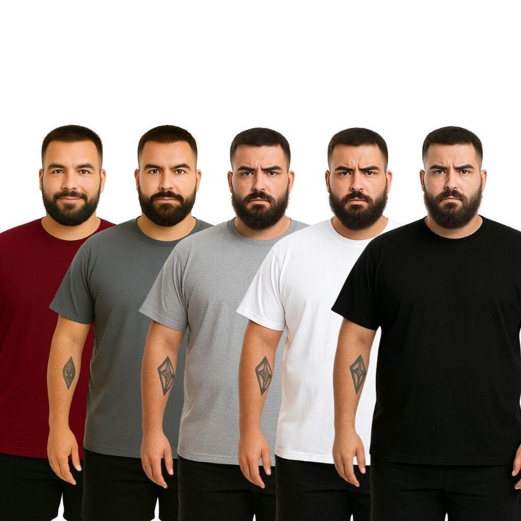 Kit 5 Camisetas Masculina Plus Size Lisa Algodão Premium Básica Fio 30 Casual Dia a Dia Confortável