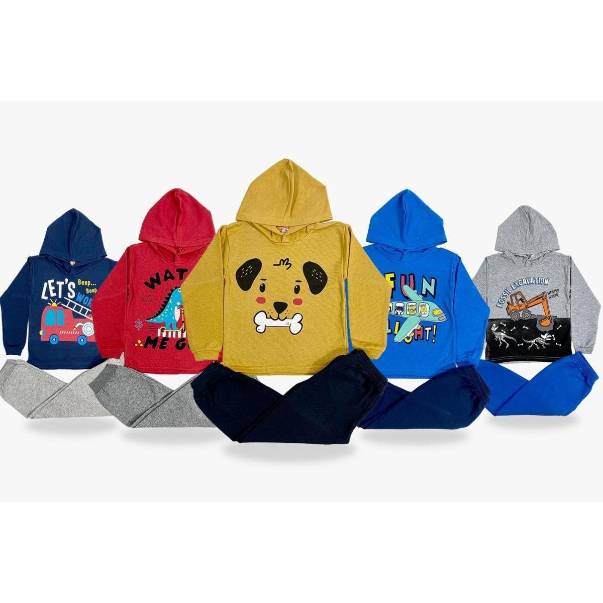 Kit 5 Conjunto Com Capuz Moletom Infantil Menino Atacado Tam 1/2/3/4/6/8 - Azul Menor preço em Kit 5 Conjunto Com Capuz Moletom Infantil Menino Atacado Tam 1/2/3/4/6/8 - Azul