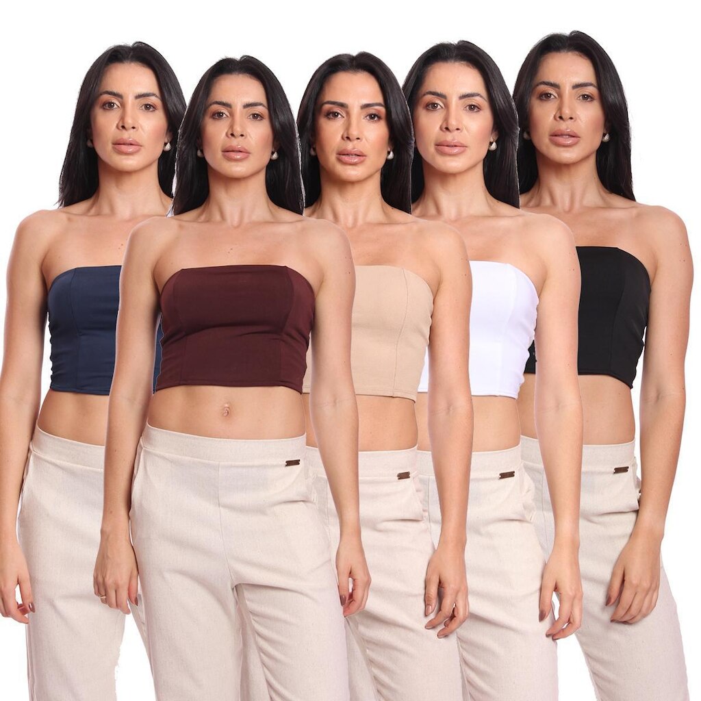 Kit 5 Cropped Tomara Que Caia Feminino Suplex Liso Básico Moda Verão Casual