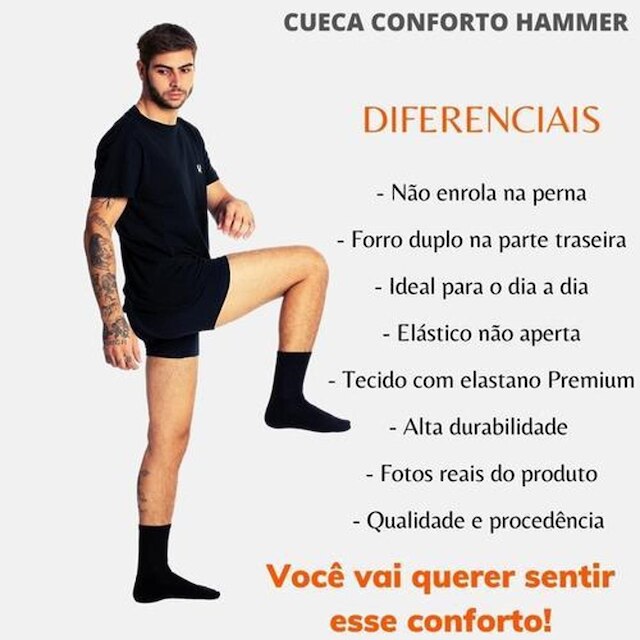 Kit 5 Cuecas Box Boxer Masculina Com Elastano Preta Conforto