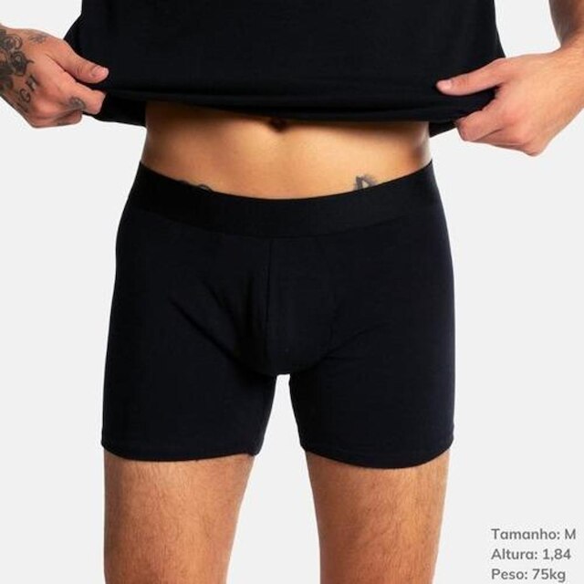 Kit 5 Cuecas Box Boxer Masculina Com Elastano Preta Conforto