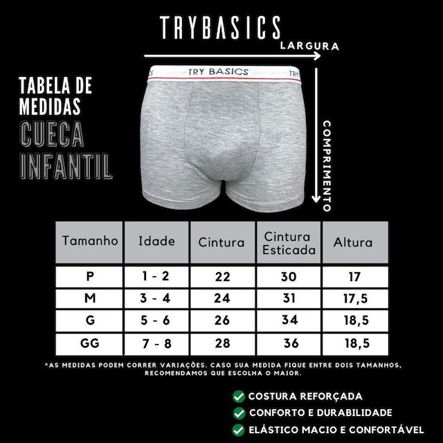 Kit 5 Cuecas Boxers Infantil Box Algodão Cotton Conforto