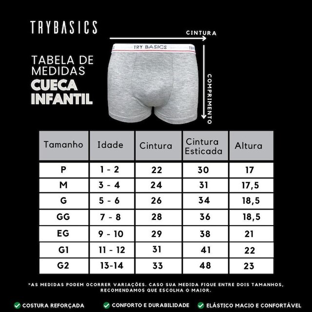 Kit 5 Cuecas Boxers Infantil Box Algodão Cotton Conforto