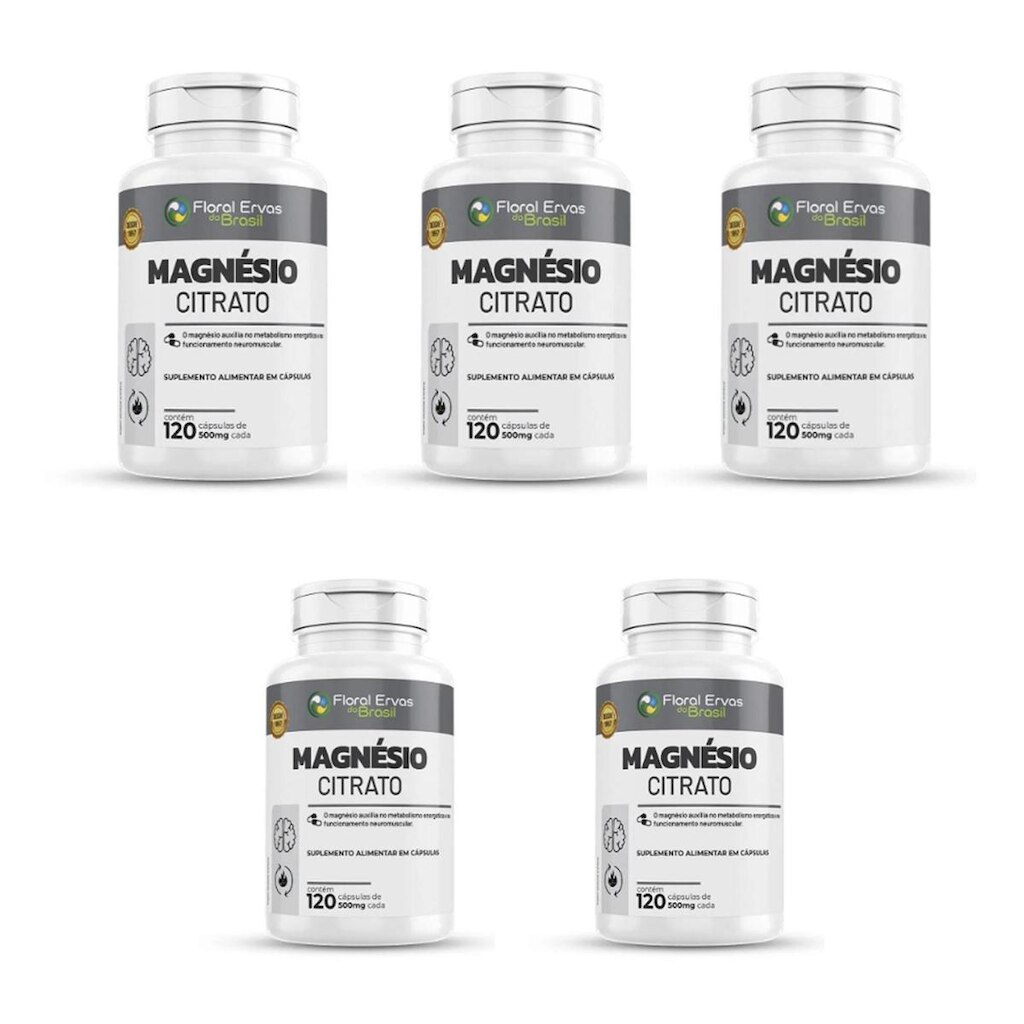 Kit 5 Magnésio Citrato 500mg 5x120 cps Floral Ervas