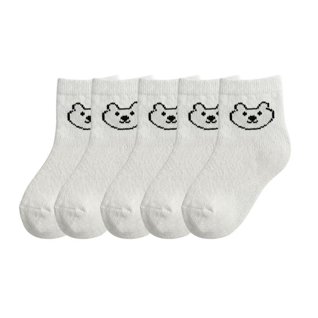 Kit 5 Pares Meias Bebê Infantil Urso Algodão Cano Médio Ursinho Fofo Unissex
