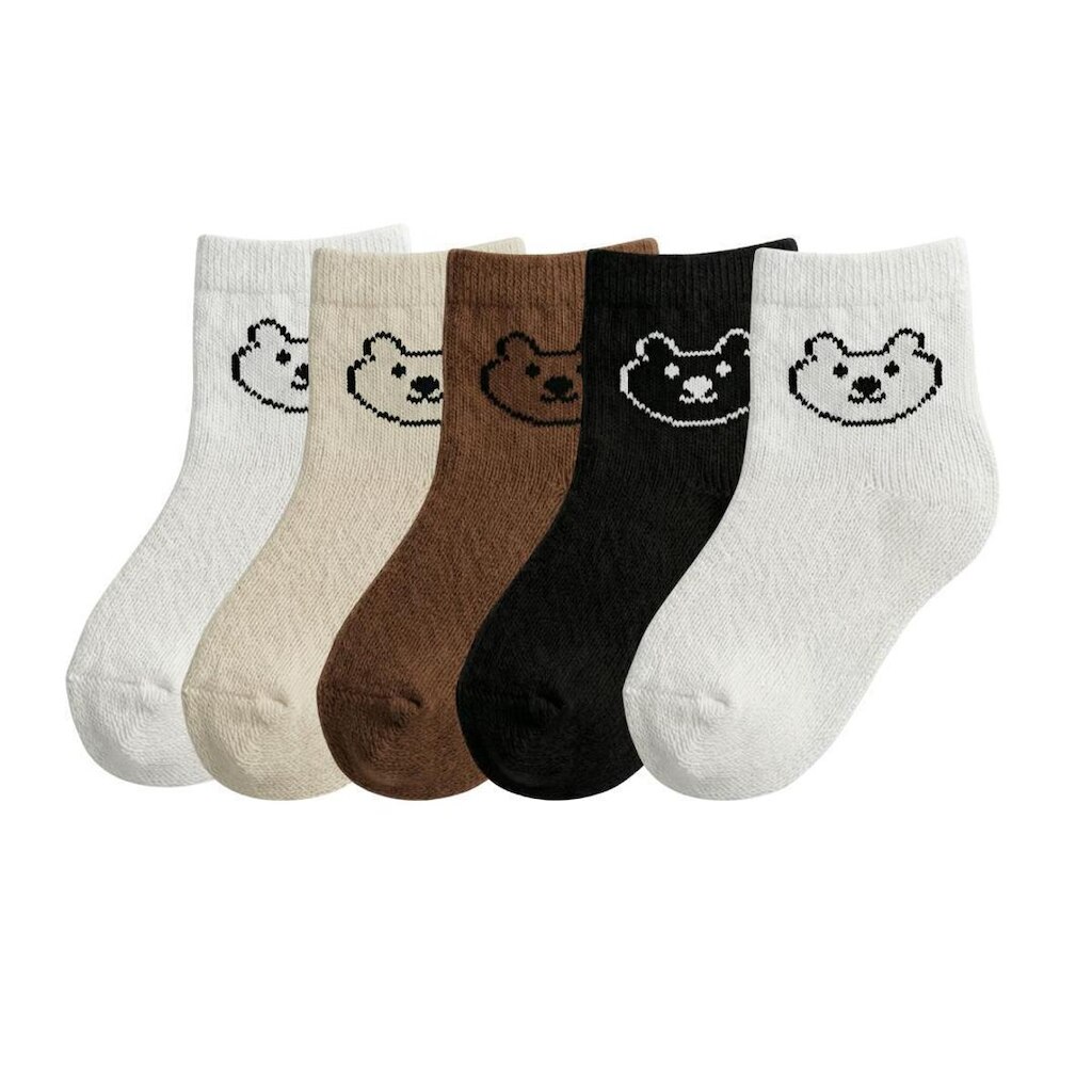 Kit 5 Pares Meias Bebê Infantil Urso Algodão Cano Médio Ursinho Fofo Unissex