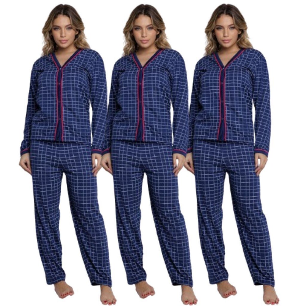 KIT 5 Pijama Americano Blogueira Longo Bella Fiore Gestante Amamentação Inverno Linha Noite