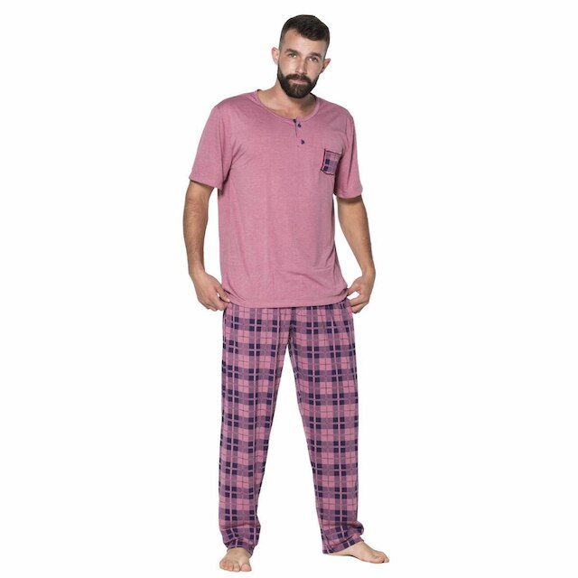 KIT 5 Pijama Masculino Com Bolso Bella Fiore Manga Curta Calça Longa Estampada Linha Noite
