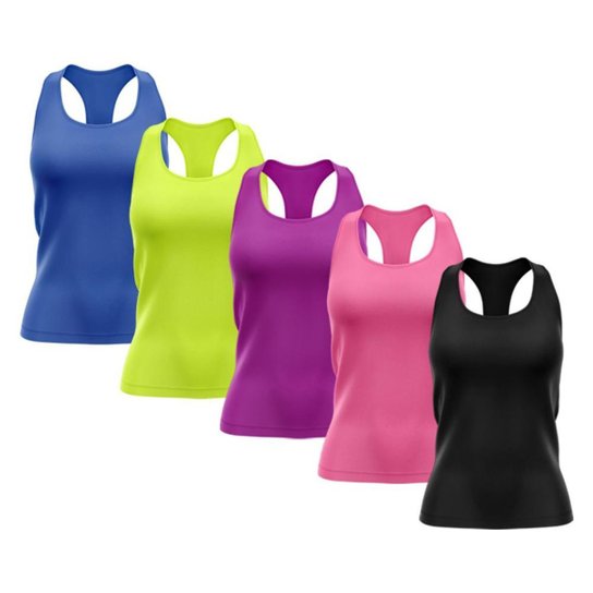 Kit 5 Regata Nadador Feminina Dry Proteção Solar UV Fitness Academia Treino Blusinha Regatas