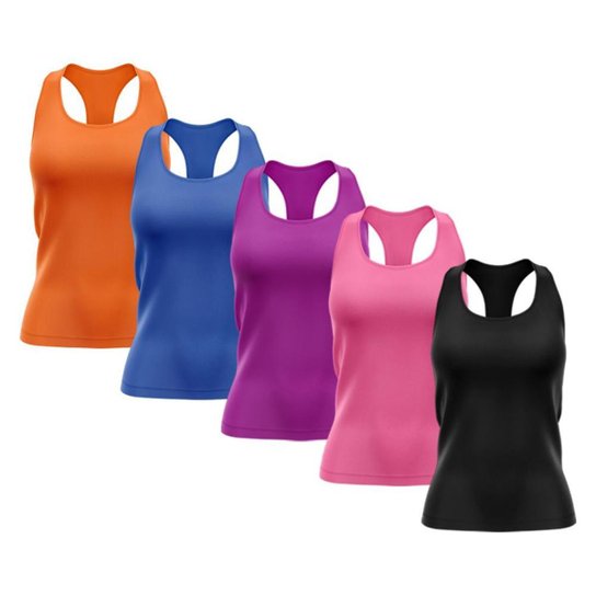Kit 5 Regata Nadador Feminina Dry Proteção Solar UV Fitness Academia Treino Blusinha Regatas