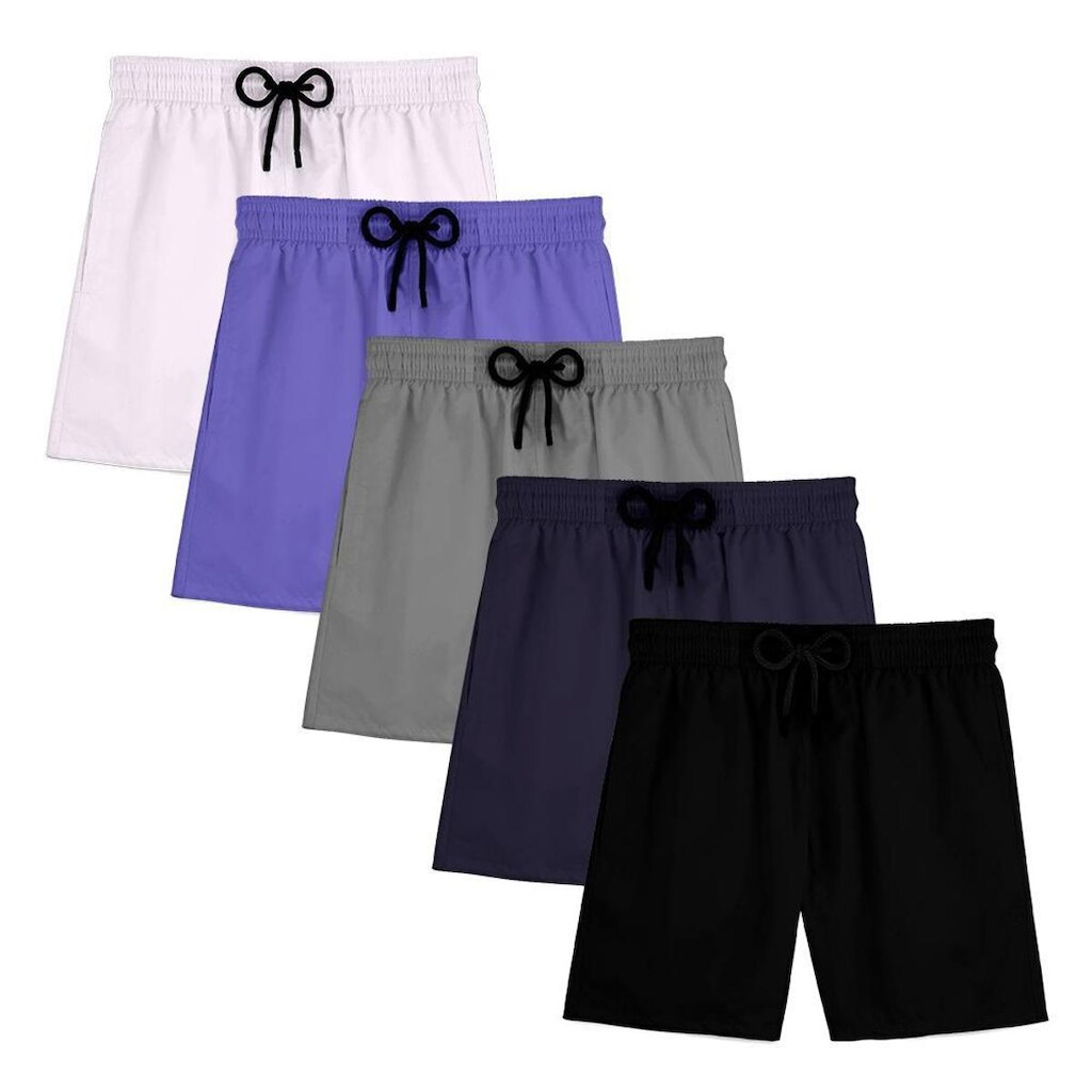 Kit 5 Short Masculino Praia Bermuda Tactel Mauricinho Verão Treino Academia Piscina Esporte Liso