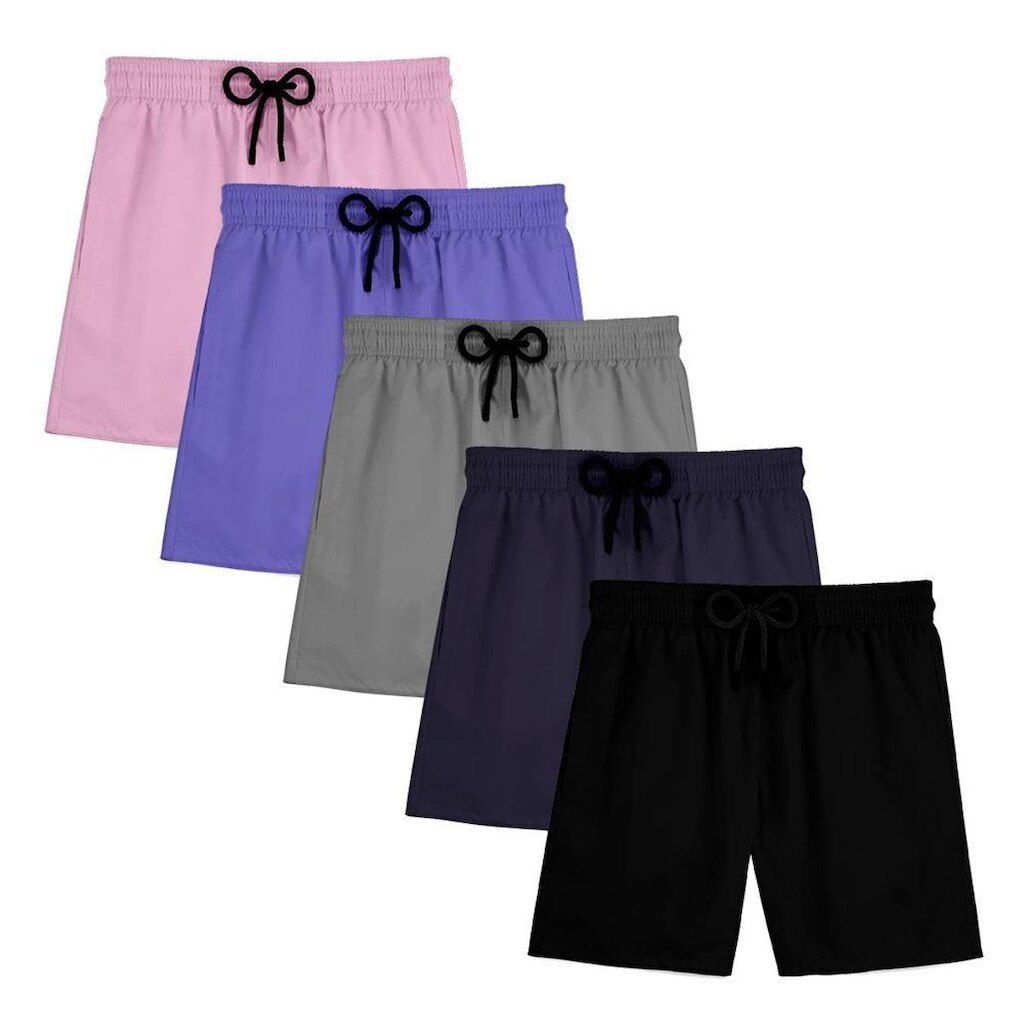 Kit 5 Short Masculino Praia Bermuda Tactel Mauricinho Verão Treino Academia Piscina Esporte Liso
