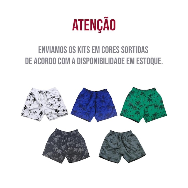 KIT 5 Shorts Bermuda COQUEIRO 1 Tactel Mauricinho Praia 1085