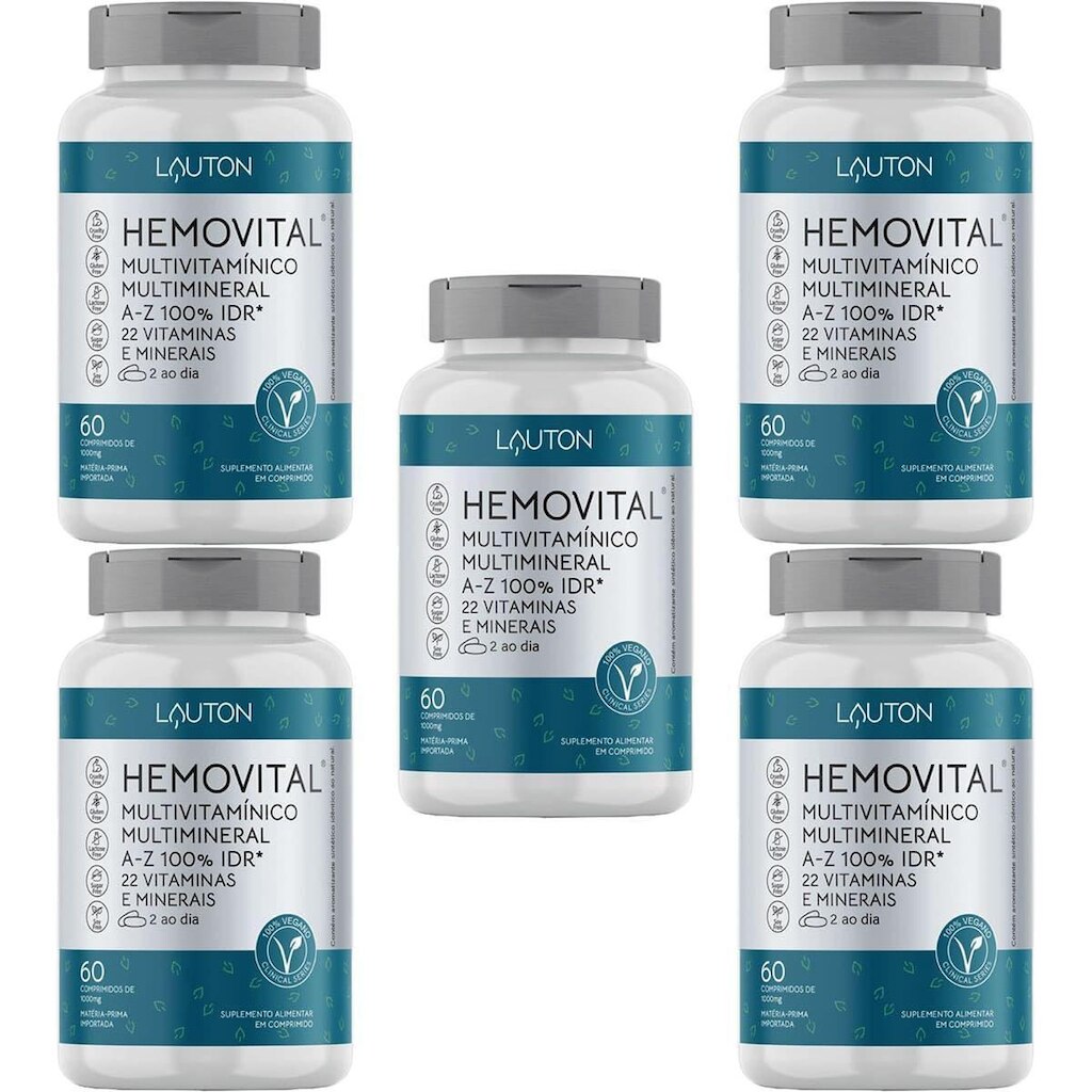 Kit 5X Hemovital Multivitamínico - 60 Cápsulas - Lauton Nutrition