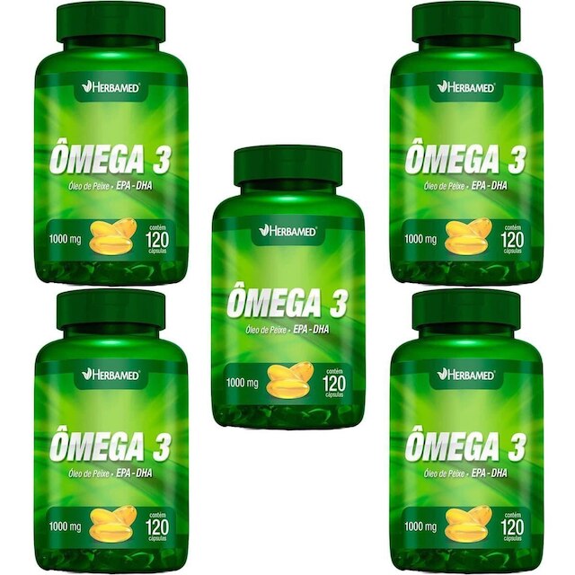 Kit 5X Ômega 3 1000mg - 120 Cápsulas - Herbamed