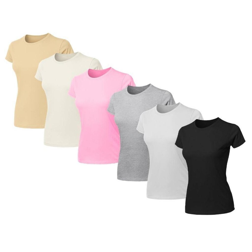 Kit 6 Blusas Feminina Baby Look Camiseta Lisa Básica Algodão Gola Redonda Slim Fit T-Shirt Casual