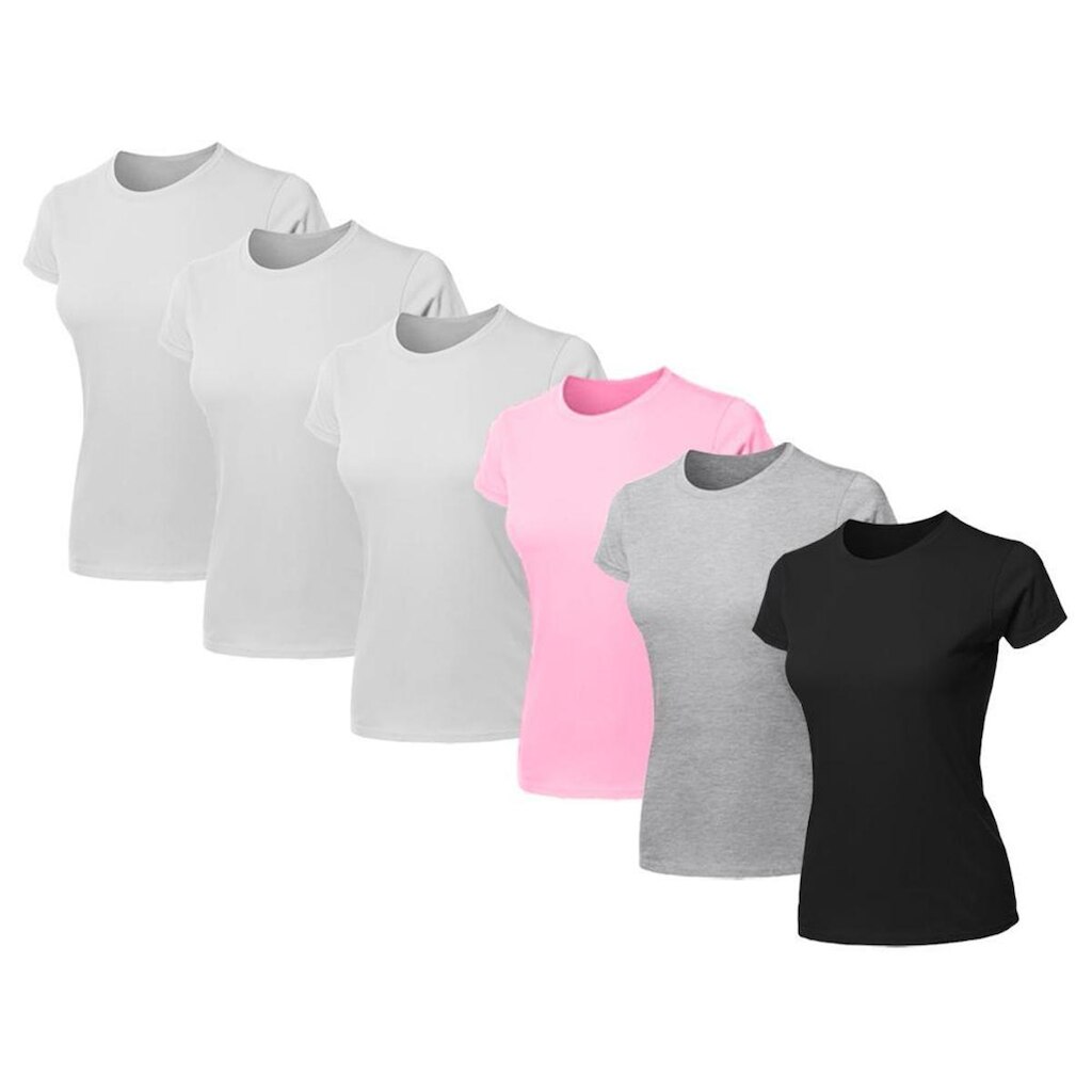 Kit 6 Blusas Feminina Camiseta Lisa Básica Algodão Baby Look