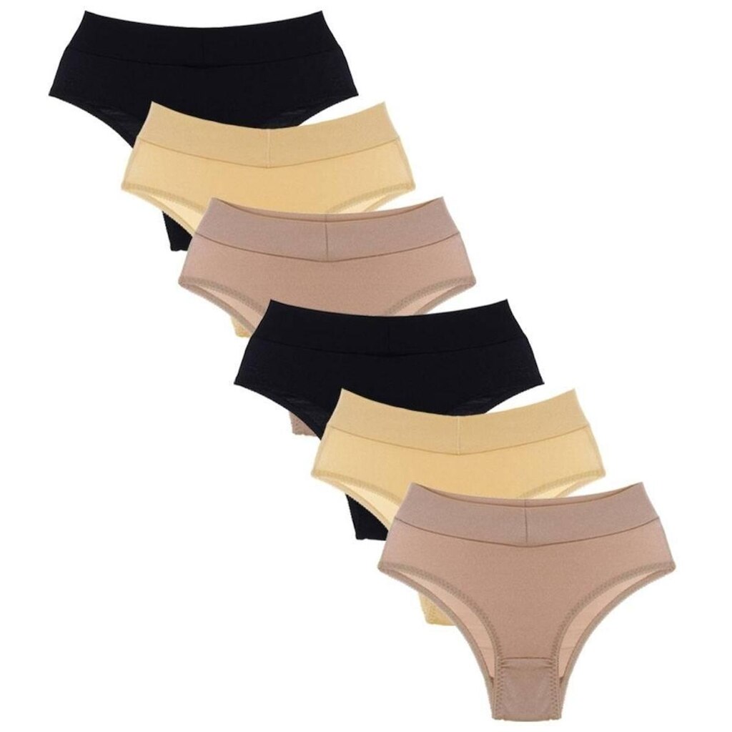 Kit 6 Calcinhas Clássica  De Lycra Lisa Cós Duplo Seny Feminina