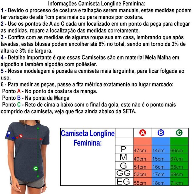 Kit 6 Camisetas Longline Feminina MXD Conceito Slim Diversas Estampas