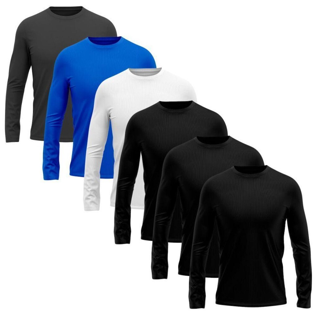 Kit 6 Camisetas Manga Longa Masculino Dry Lisa Treino