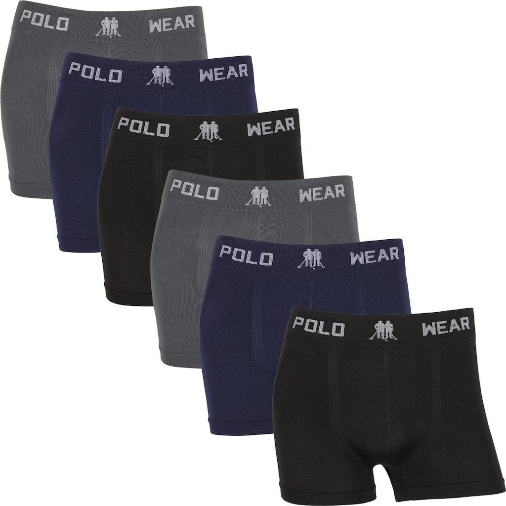 Kit 6 Cuecas Boxer Polo Wear Masculina Poliéster Sem Costura Cueca Box Adulto Confortável Atacado