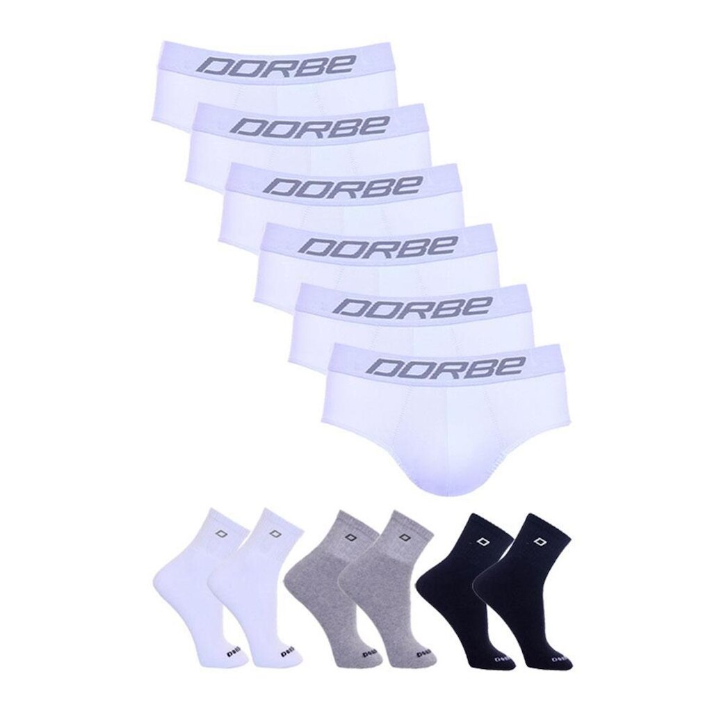 Kit 6 Cuecas Slip Microfibra Dorbe + 6 Pares Meia Cano Curto