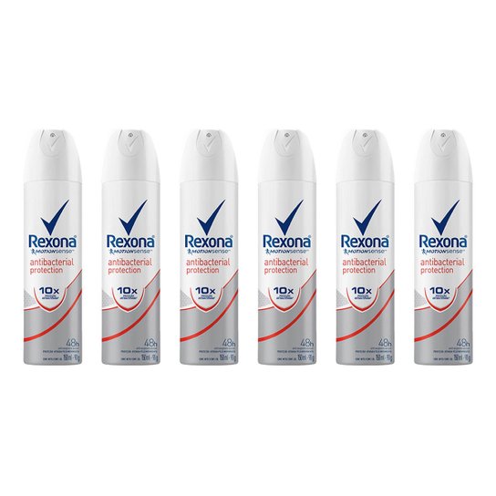 Kit 6 Desodorantes Rexona Women Aerosol Antitranspirante Antibacterial Protection Feminino 150ml - Incolor