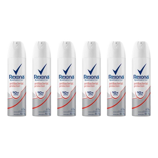 Kit 6 Desodorantes Rexona Women Aerosol Antitranspirante Antibacterial Protection Feminino 150ml - Incolor