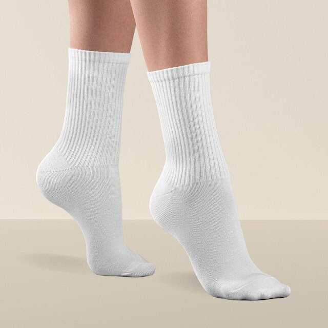 Kit 6 Pares Meia Branca Cano Alto Lisa Feminina