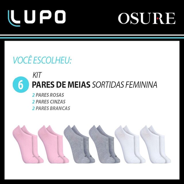 Kit 6 Pares Meias Lupo Algodão Masculina Meia Feminina Soquete Curto Baixo Atacado