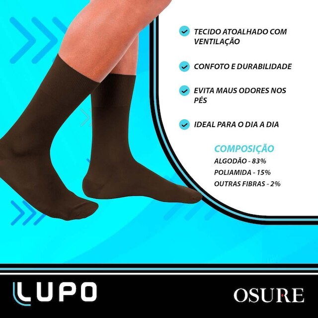 Kit 6 Pares Meias Lupo Social Masculina Meia Algodão Cano Alto Longo Atacado Original 1210