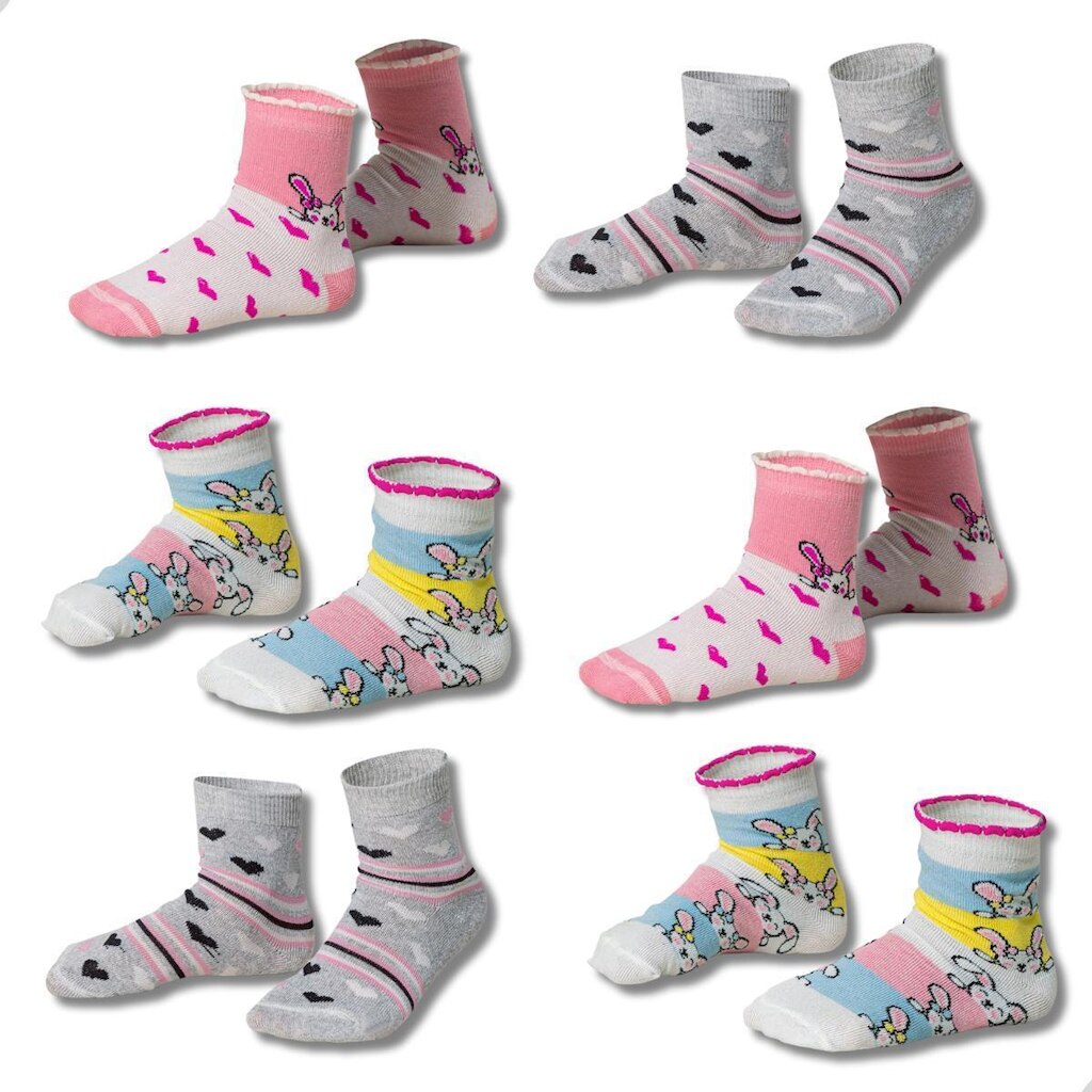 Kit 6 Pares Meias Menina Infantil Gatinho Ursinho Algodao