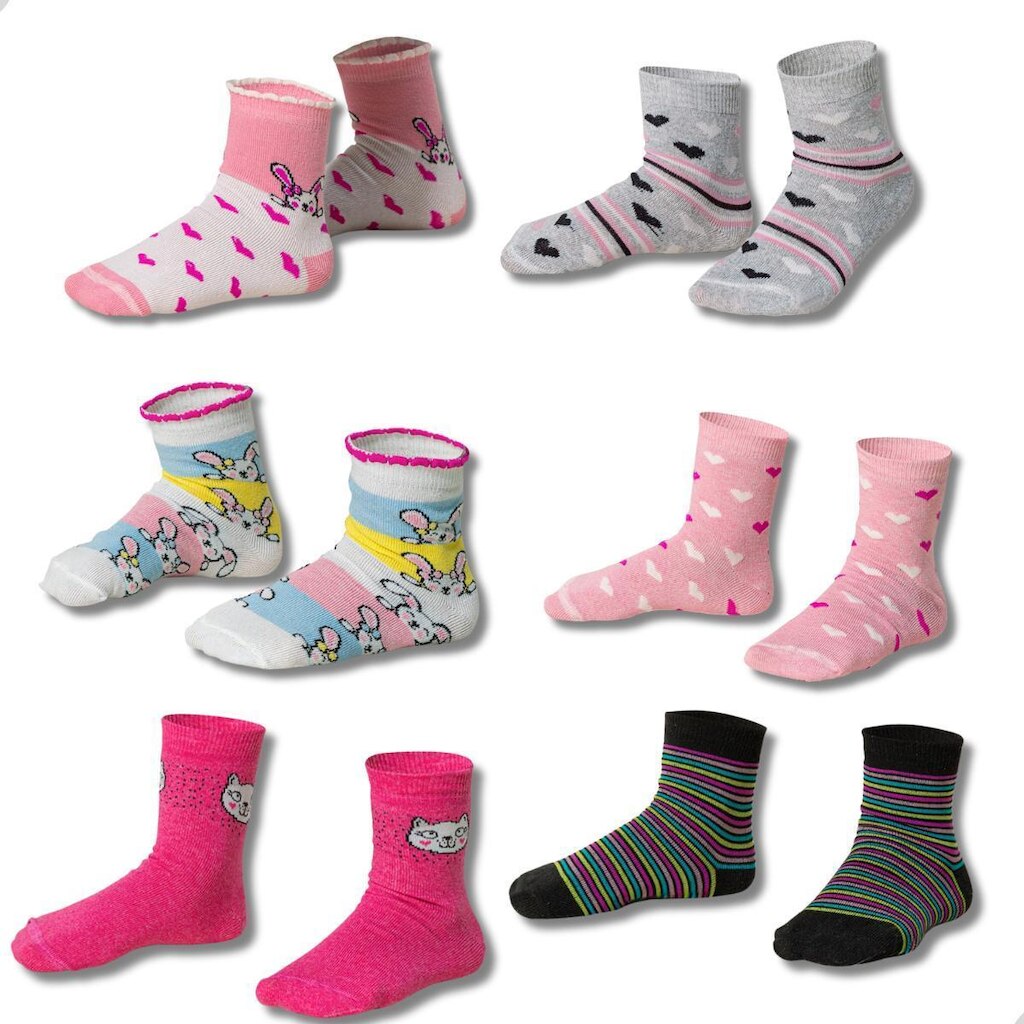 Kit 6 Pares Meias Menina Infantil Gatinho Ursinho Algodao