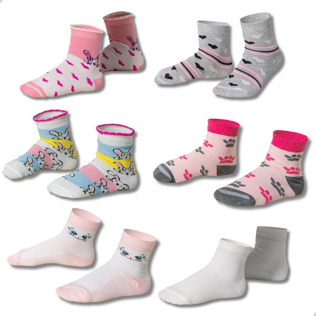 Kit 6 Pares Meias Menina Infantil Gatinho Ursinho Algodao