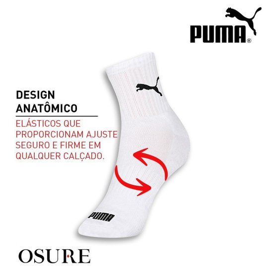 Kit 6 Pares Meias Puma Cano Médio Algodão Meia Atoalhada Adulto Masculino Feminino Original