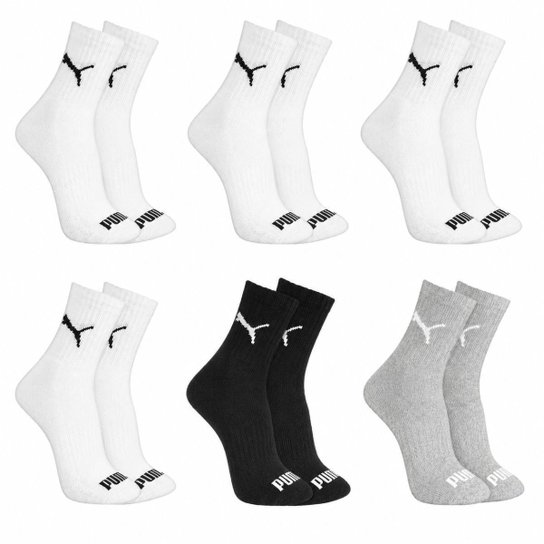 Kit 6 Pares Meias Puma Cano Médio Algodão Meia Atoalhada Adulto Masculino Feminino Original