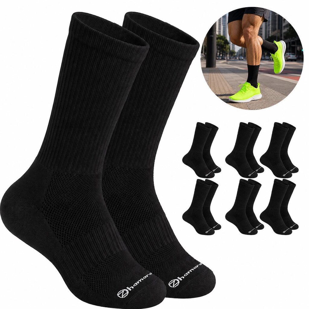 Kit 6 Pares Meias Zhamaro Cano Alto Longo Algodão Atoalhada Masculina Feminina Esportiva Confortável